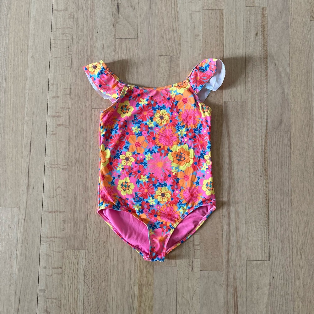 Bmagical Girls Floral Print Ruffle Sleeve Swimsuit, Size 8